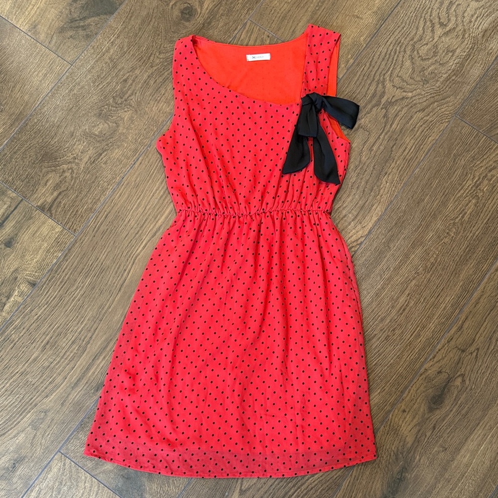 Everly Red Polka Dot Dress with Black Bow